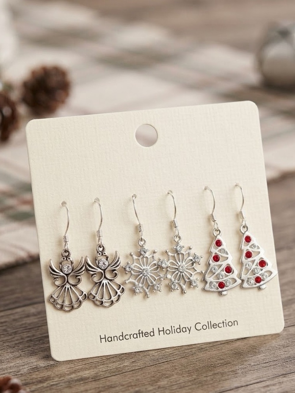 Holiday Christmas Earrings 3-Pair Set | Angel, Snowflake & Christmas Tree Dangle